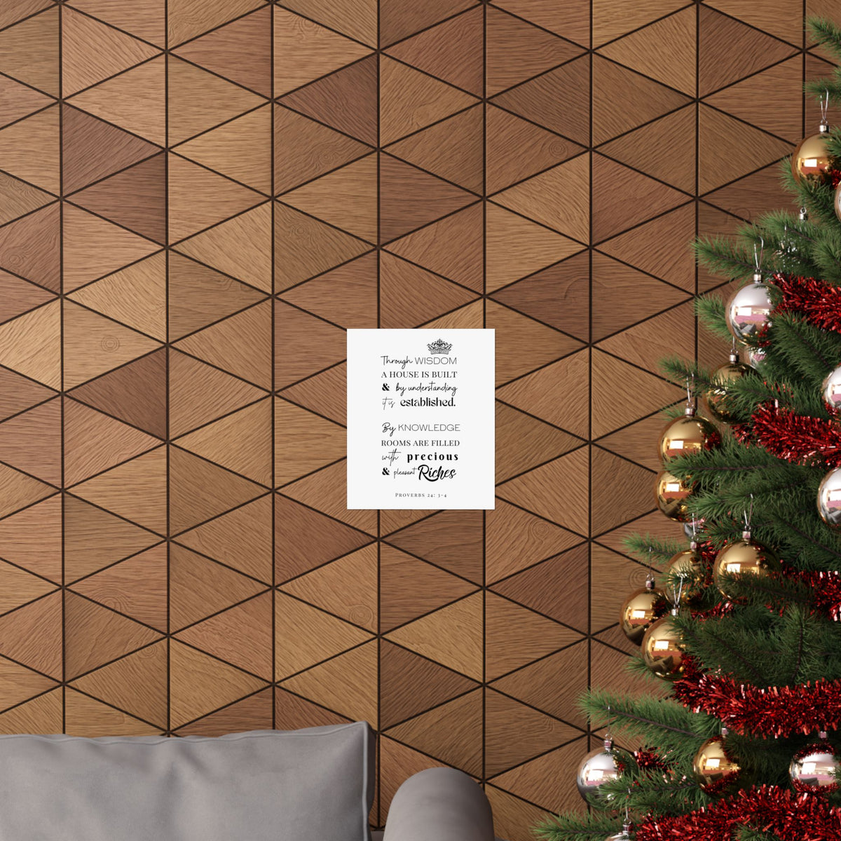 Proverbs 24:3-4 Scripture Wall Art Poster — "Through Wisdom..." Matte Vertical Print