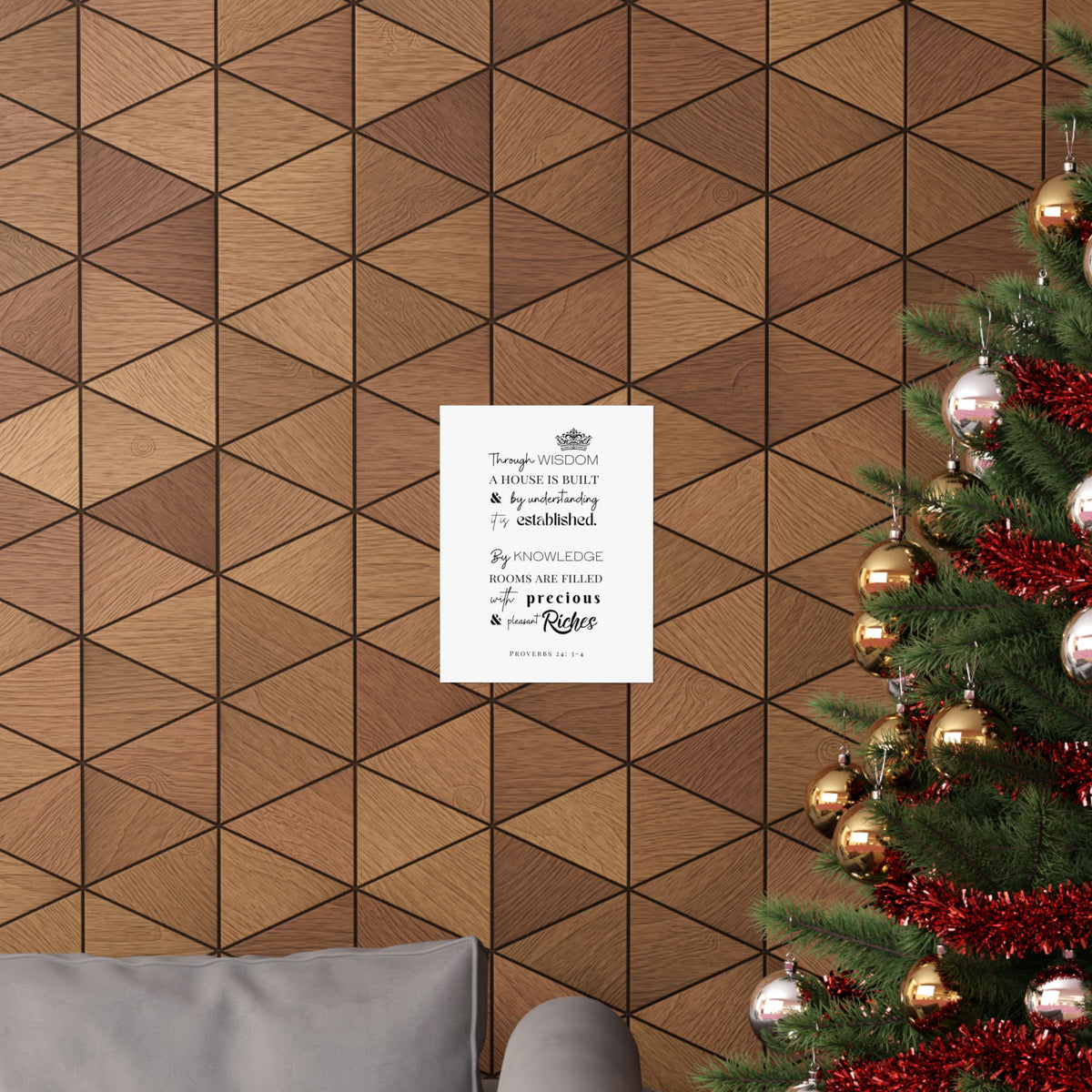 Proverbs 24:3-4 Scripture Wall Art Poster — "Through Wisdom..." Matte Vertical Print