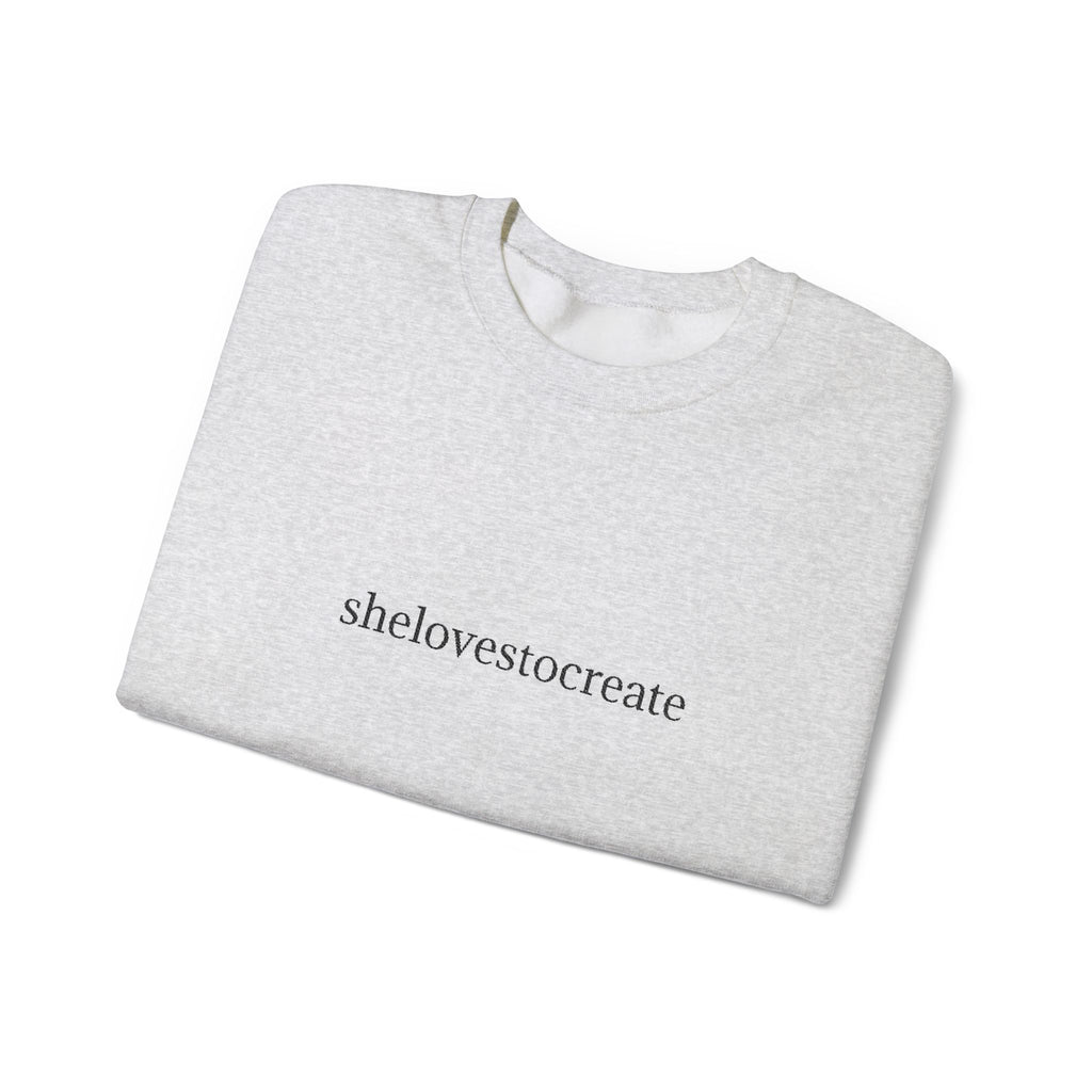 shelovestocreate script logo Sweatshirt | minimalist typography, white crewneck
