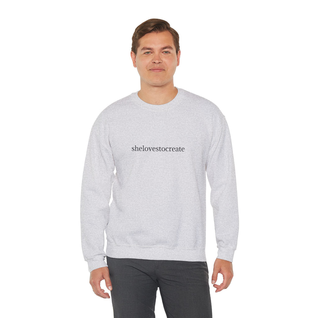 shelovestocreate script logo Sweatshirt | minimalist typography, white crewneck