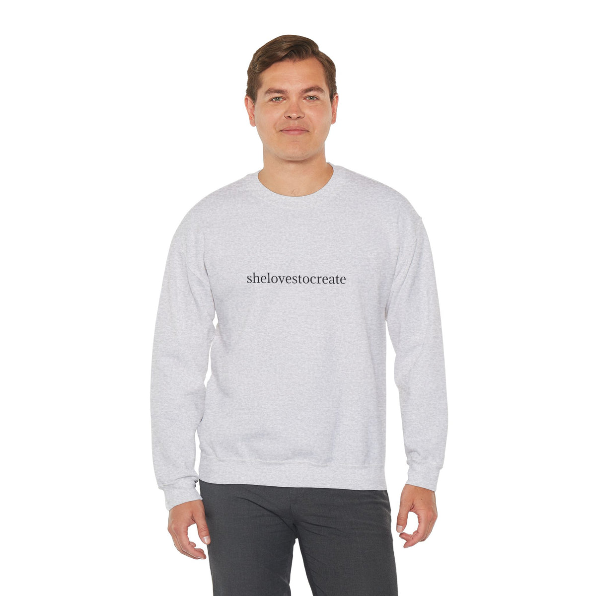 shelovestocreate script logo Sweatshirt | minimalist typography, white crewneck