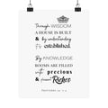 Proverbs 24:3-4 Scripture Wall Art Poster — "Through Wisdom..." Matte Vertical Print