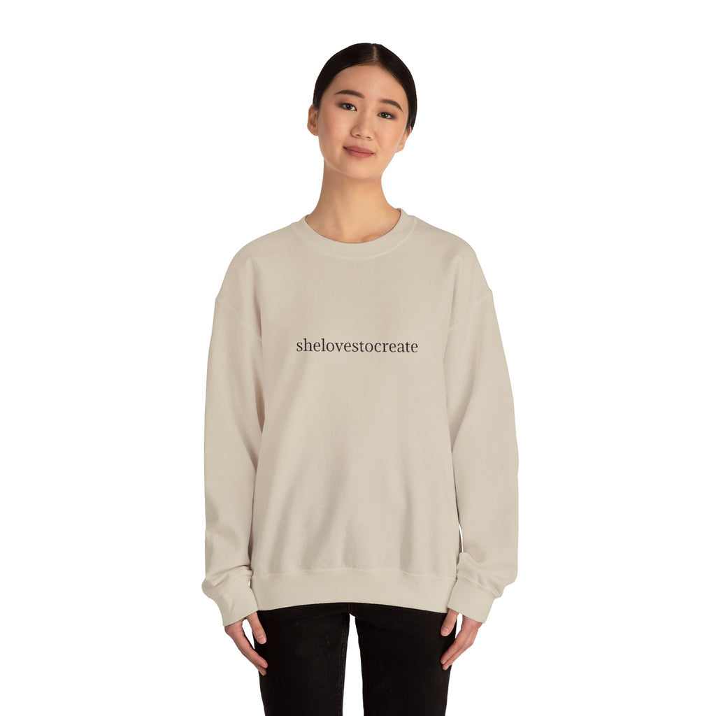 shelovestocreate script logo Sweatshirt | minimalist typography, white crewneck