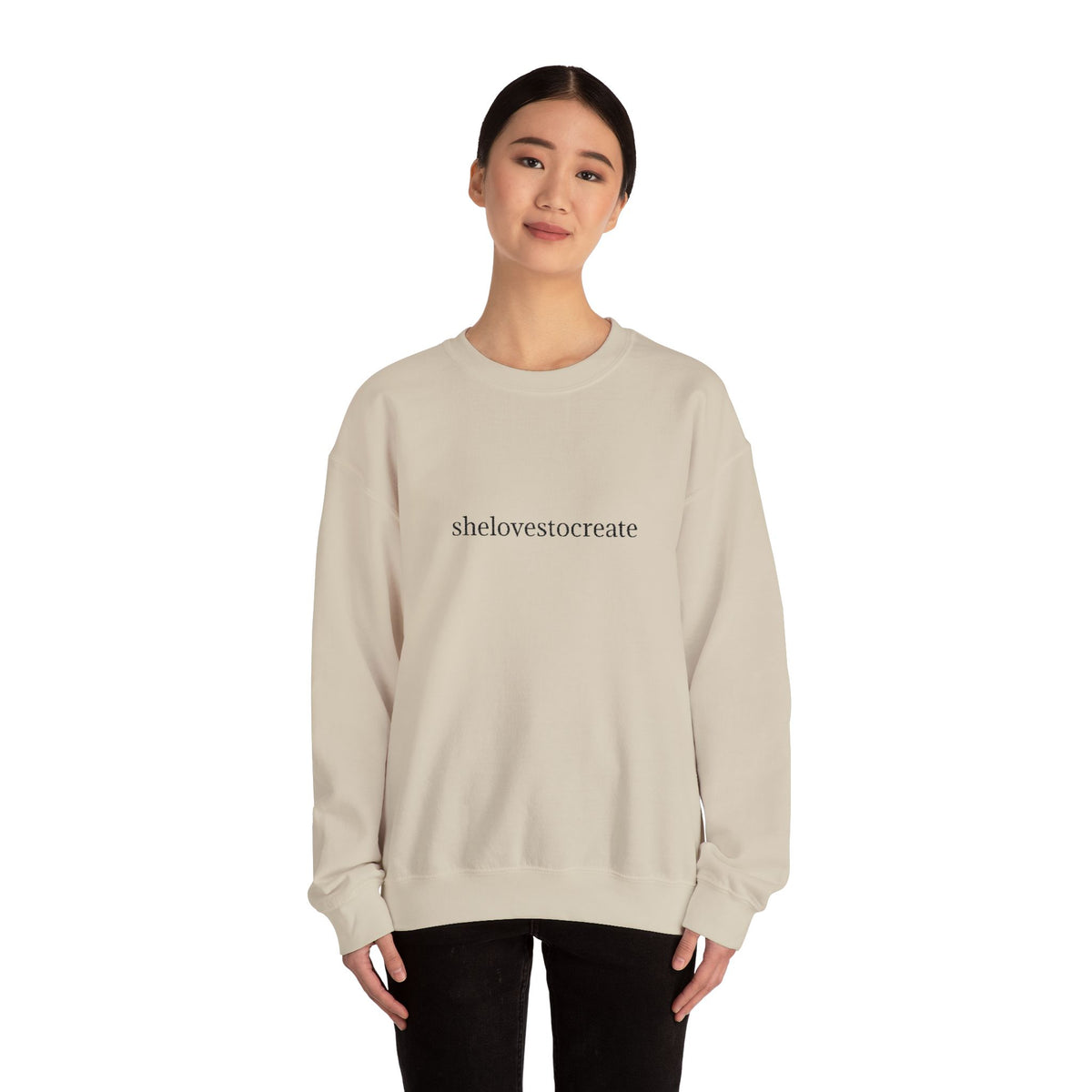 shelovestocreate script logo Sweatshirt | minimalist typography, white crewneck