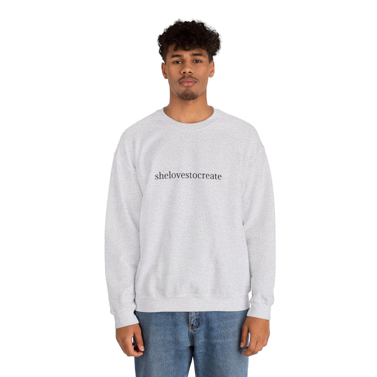 shelovestocreate script logo Sweatshirt | minimalist typography, white crewneck