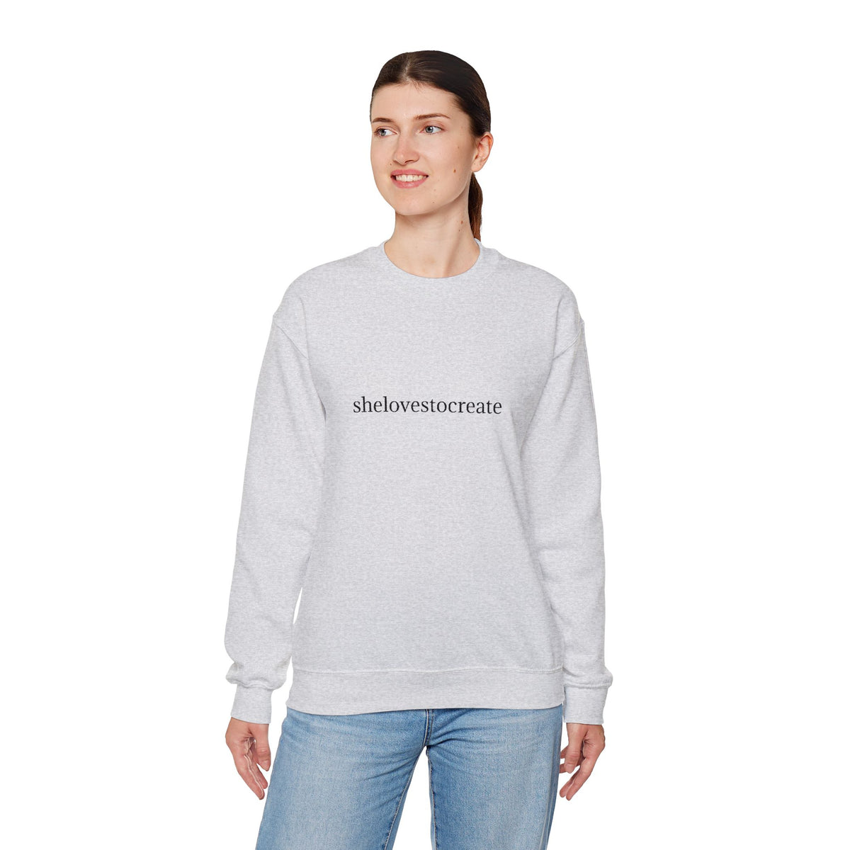 shelovestocreate script logo Sweatshirt | minimalist typography, white crewneck