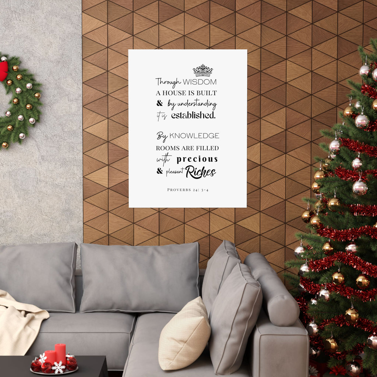 Proverbs 24:3-4 Scripture Wall Art Poster — "Through Wisdom..." Matte Vertical Print