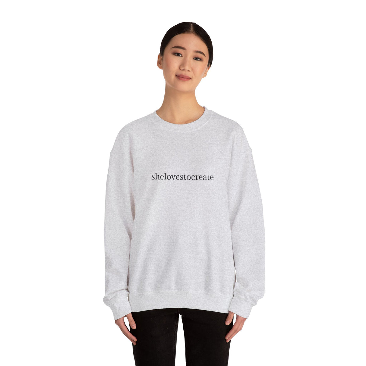 shelovestocreate script logo Sweatshirt | minimalist typography, white crewneck