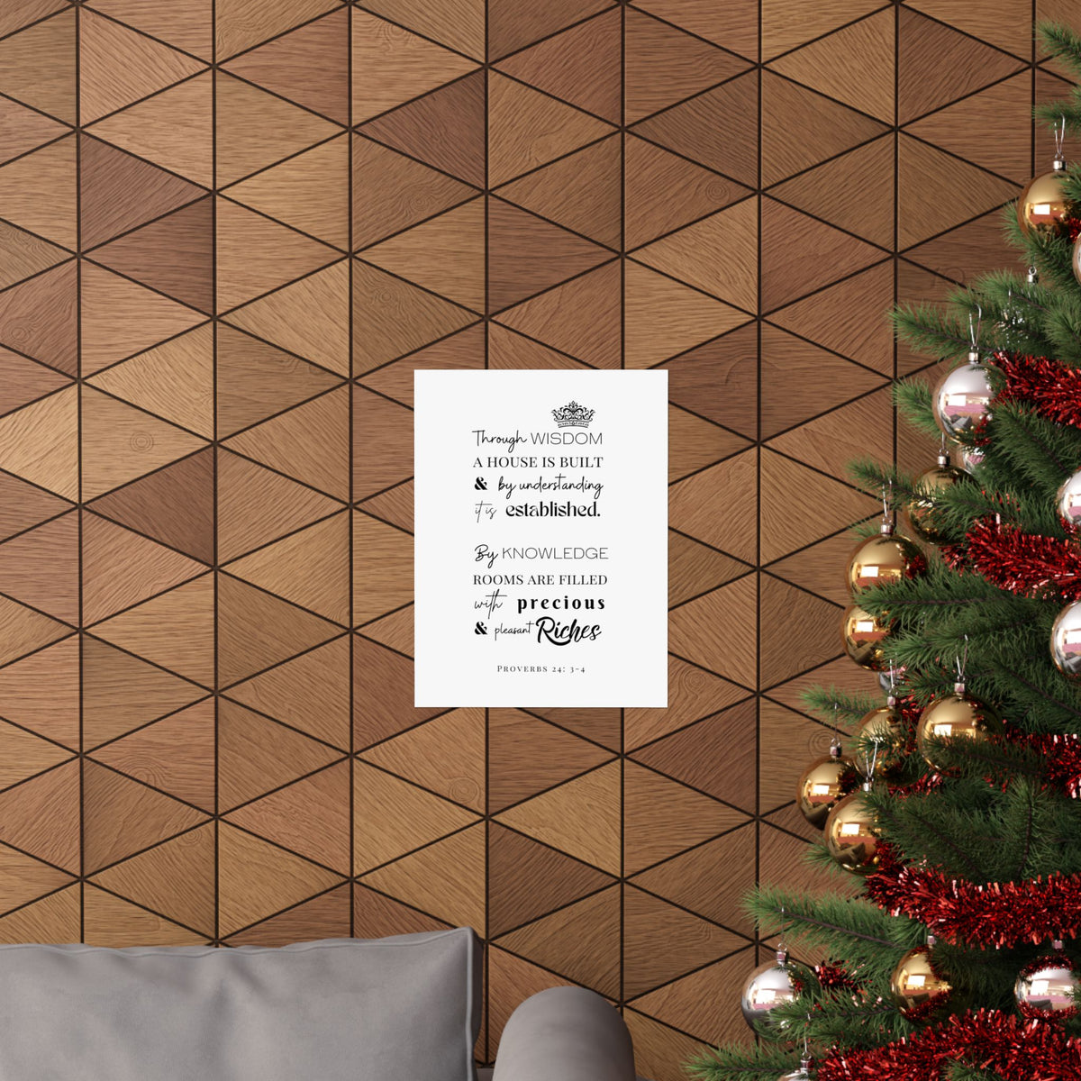 Proverbs 24:3-4 Scripture Wall Art Poster — "Through Wisdom..." Matte Vertical Print