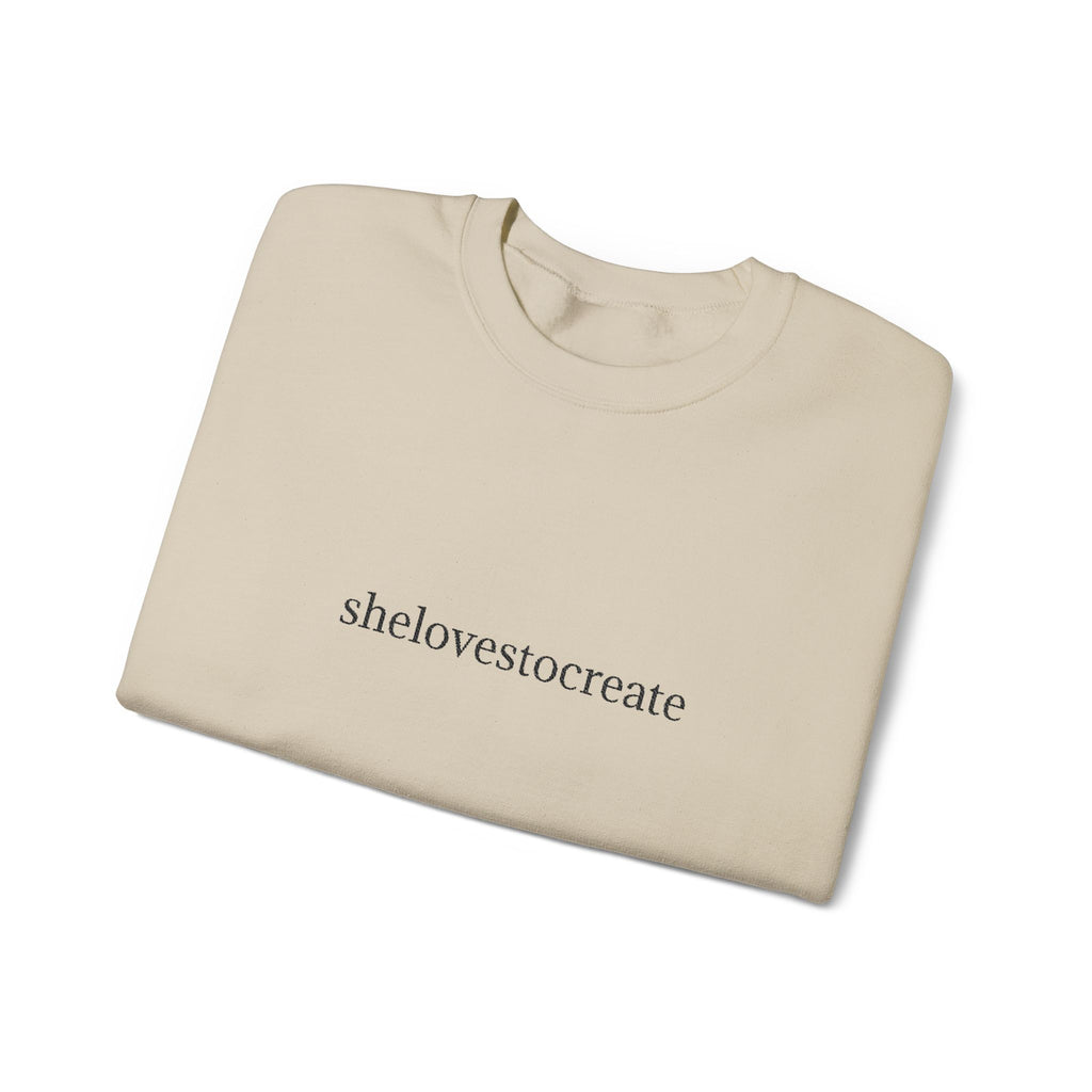 shelovestocreate script logo Sweatshirt | minimalist typography, white crewneck