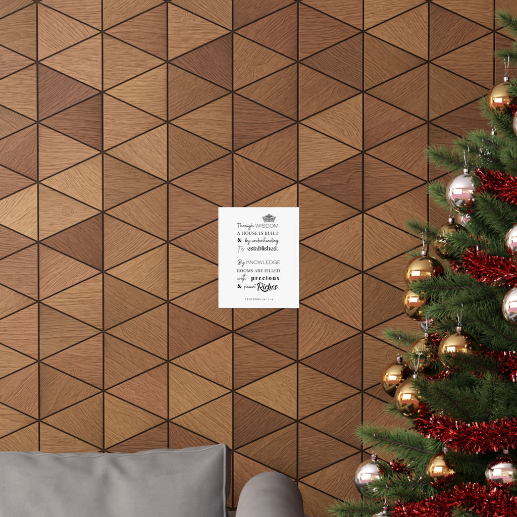 Proverbs 24:3-4 Scripture Wall Art Poster — "Through Wisdom..." Matte Vertical Print