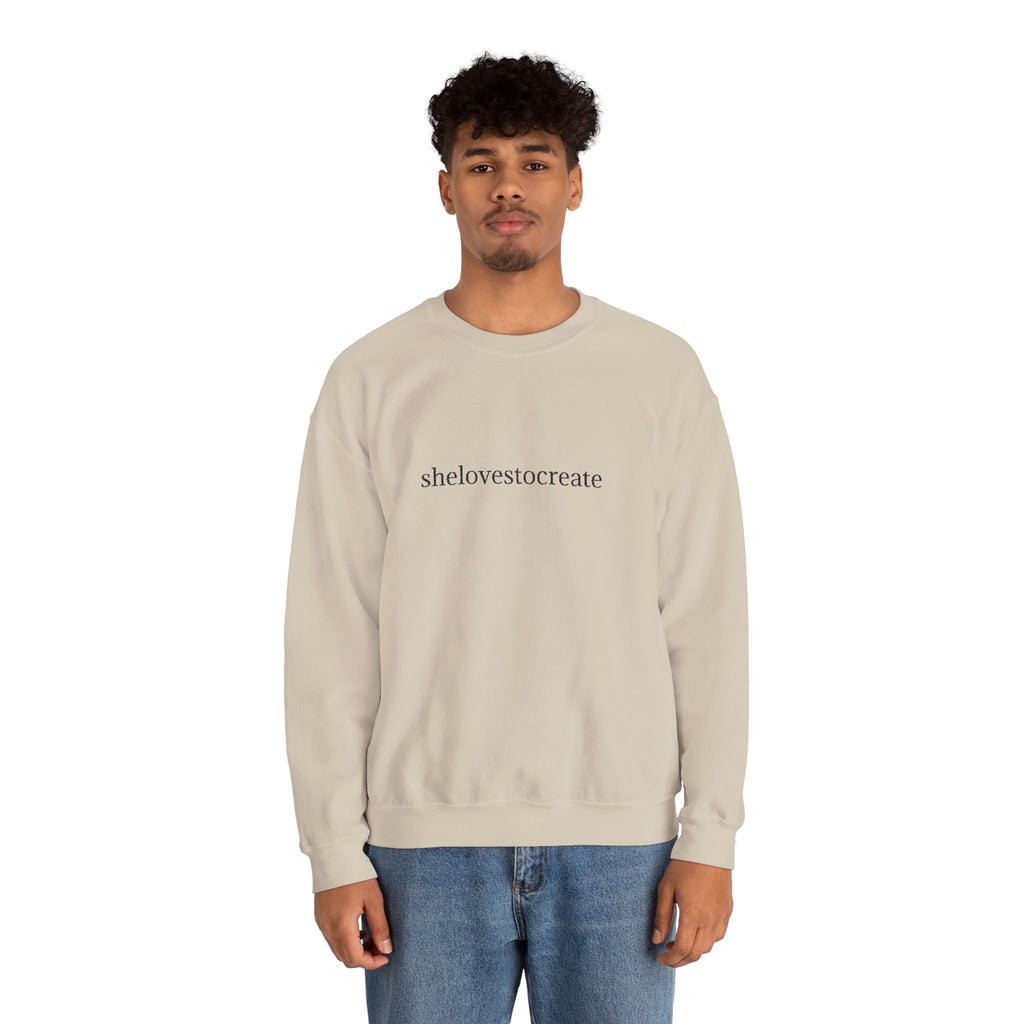 shelovestocreate script logo Sweatshirt | minimalist typography, white crewneck