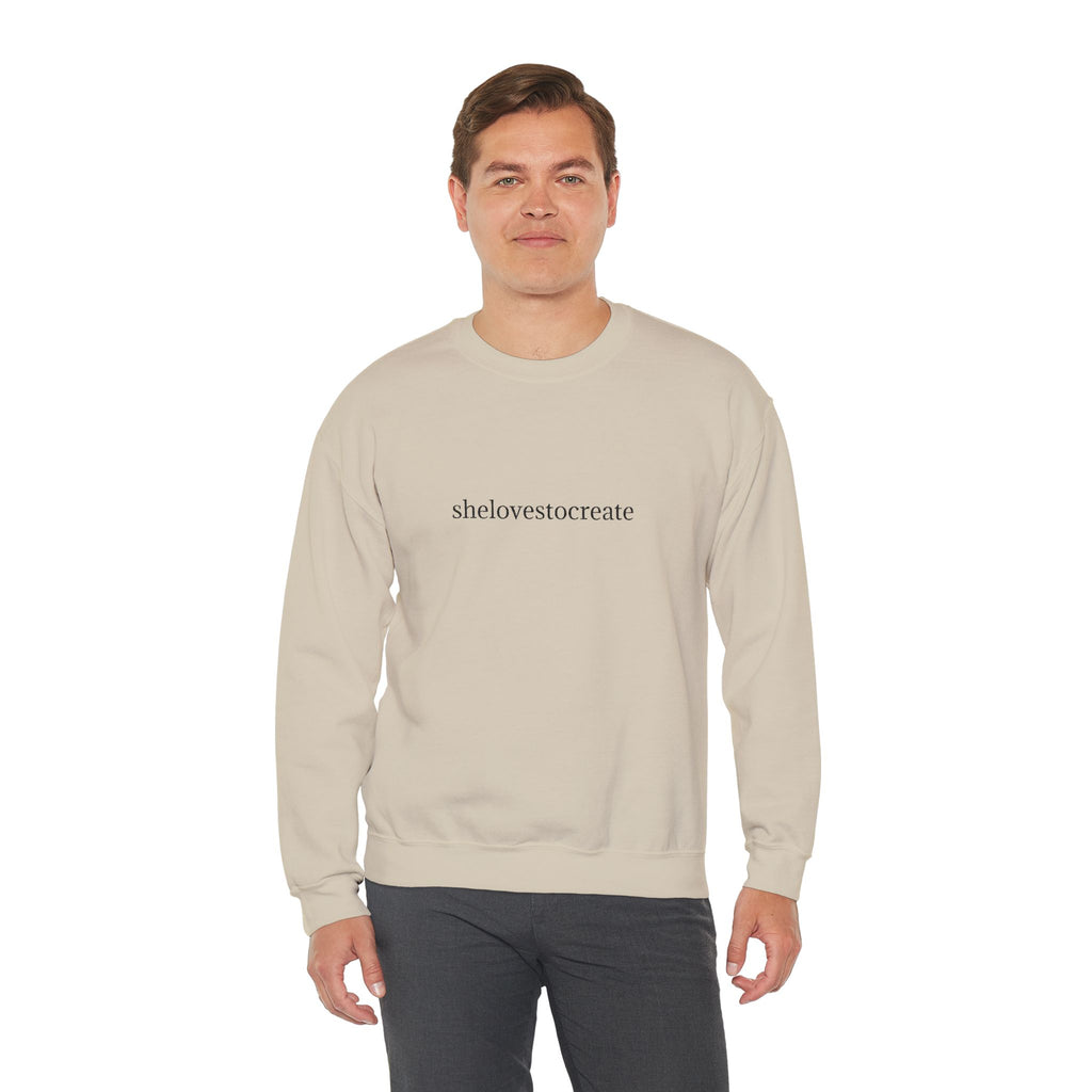 shelovestocreate script logo Sweatshirt | minimalist typography, white crewneck