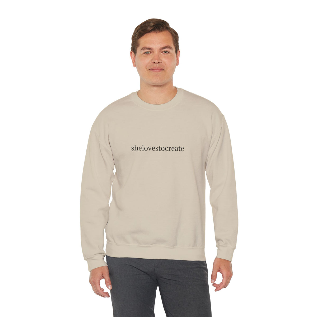 shelovestocreate script logo Sweatshirt | minimalist typography, white crewneck