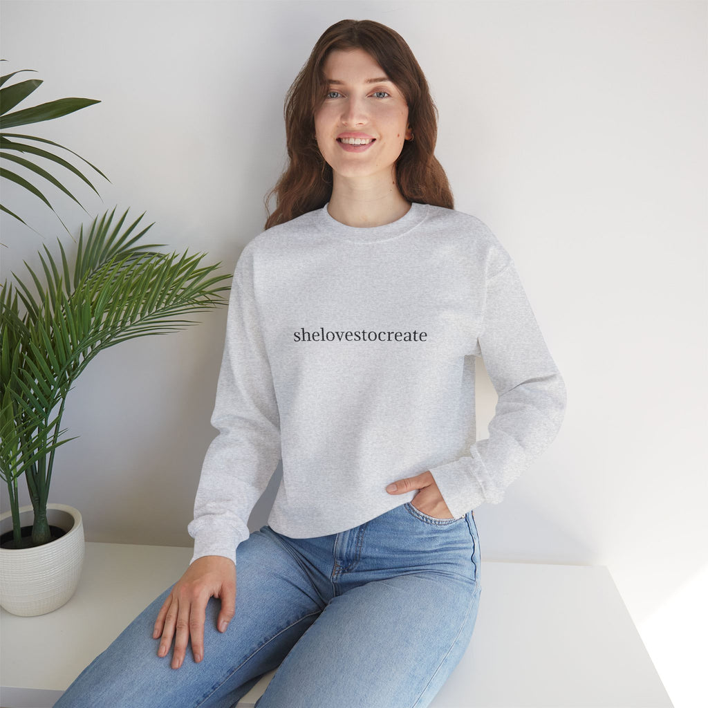 shelovestocreate script logo Sweatshirt | minimalist typography, white crewneck